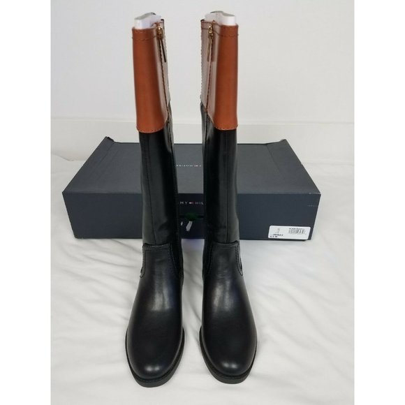 Tommy Hilfiger Sz. 5.5M Imina Leather Knee High Riding Boots Black/Brown NEW - Picture 5 of 10